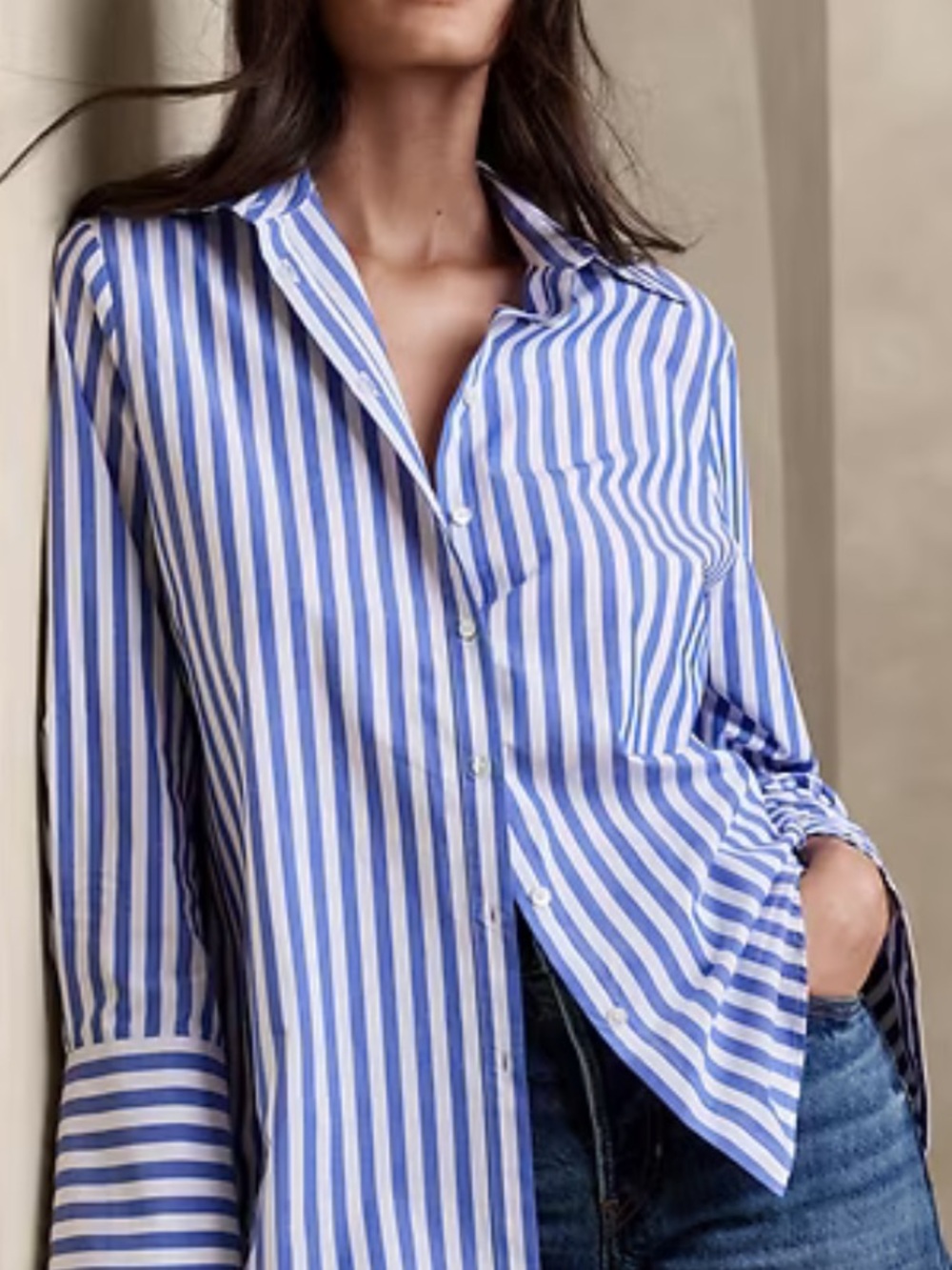 Banana Republic Blue and White Vertical Stripe Button-Down Shirt